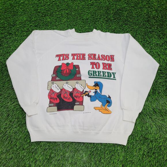 Vintage Daffy-Duck Sweatshirt Womens Large 23x23 Christmas - Picture 1 of 14